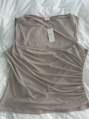 Abercrombie & Fitch Light Taupe Ruched Mesh Chemise Top